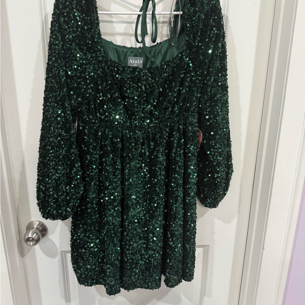 Arula Sequin Mini Dress – Size 0X – Hunter Green – NWT